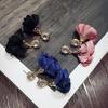 New Fabric Flower Dangle Earrings for Women Crystal Top Luxury Wedding Ear Floral Pendants Hanging Earring
