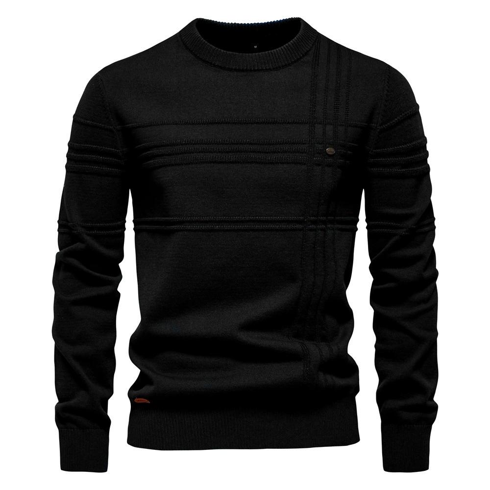 Mens Crewneck Pullover Sweater Knitted Cotton Stripped Quality Autumn Winter Warm Sweaters for Men