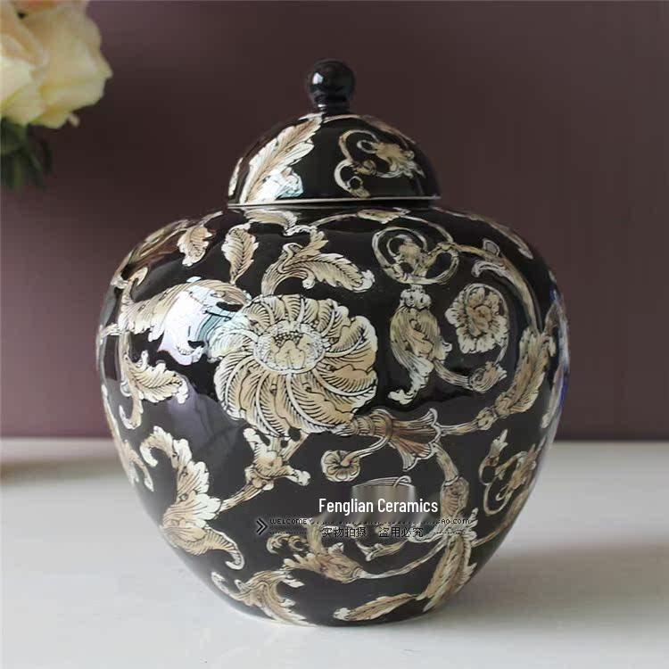 European Style Hand-Painted Ceramic Storage Jar for Living Room Décor