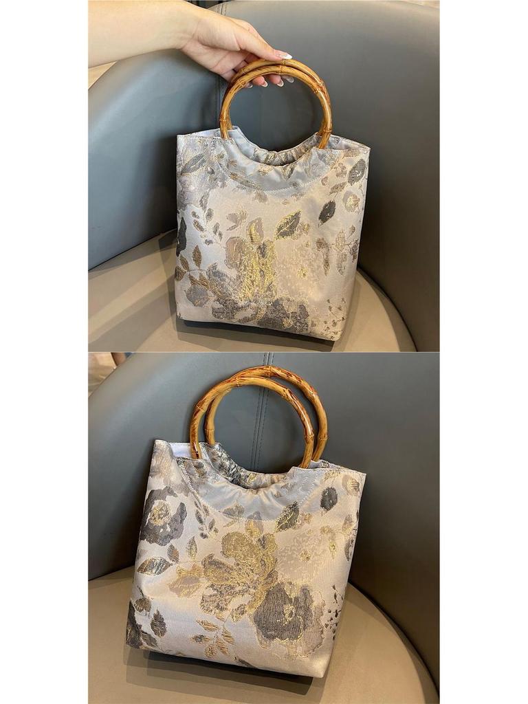Chinese Jacquard Retro Clutch: Women's Bamboo Joint Wedding Handbag In National Hanfu Style