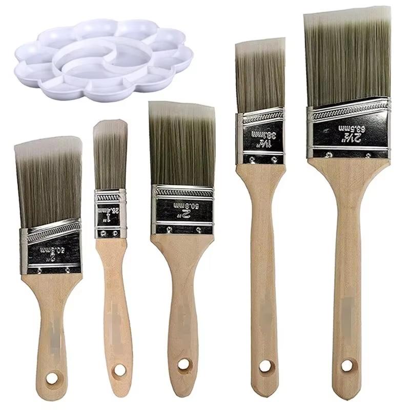 

5-Piece Nylon Paint Brush Set Long Handle Beveled Brushes for Marine BBQ Grills Fences Exterior Wood Rust-Resistant