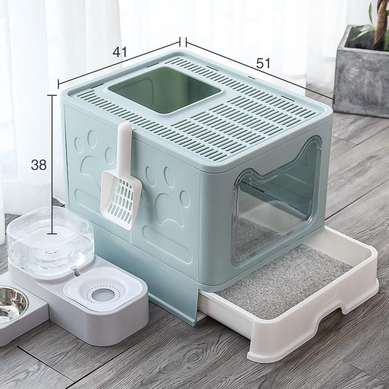 

Складной кошачий лоток, выдвижной с верхним входом, полностью закрытый большой кошачий туалет с защитой от брызг, кошачий тазик для какашек, дезодорант 38x41x51cm