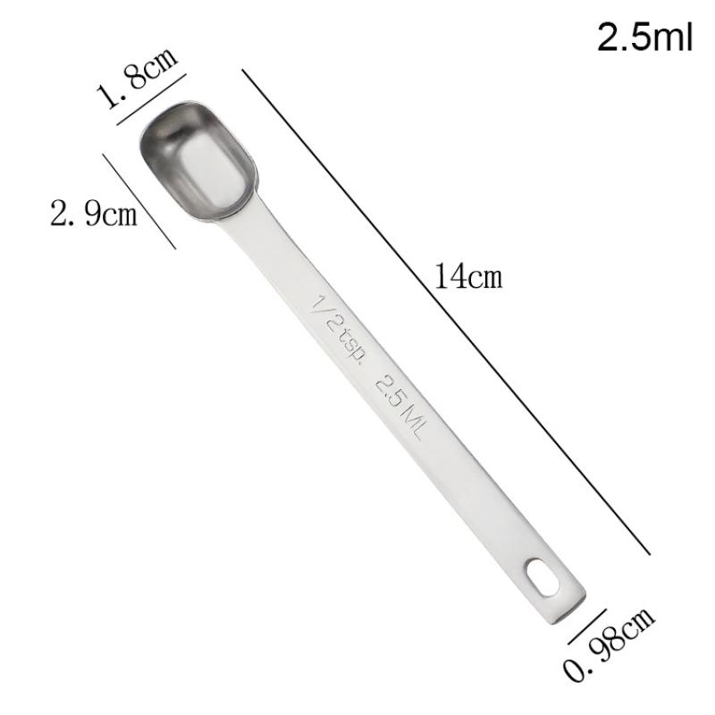 1Pc 304 Stainless Steel Rectangular Kitchen Measuring Spoons With Scale For Coffee Graduated Spoon Powder Coffeeware