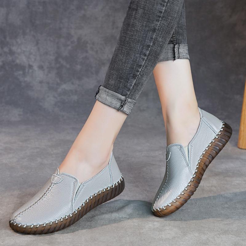 First layer cowhide new flat-soled women's shoes comfortable round head handmade leather single shoes casual Oxford soft-soled mother shoes