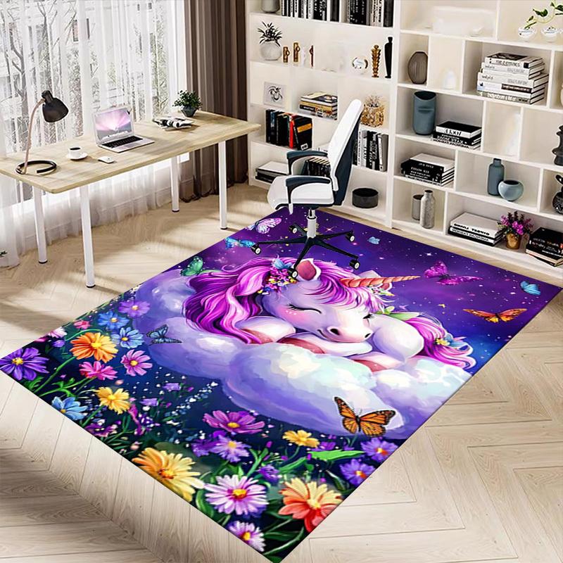 1PC Unicorn Flowers Extra Large Non-Slip Floor Carpet, Office, Family, Bedroom, Studio - Large Area RugJ0405