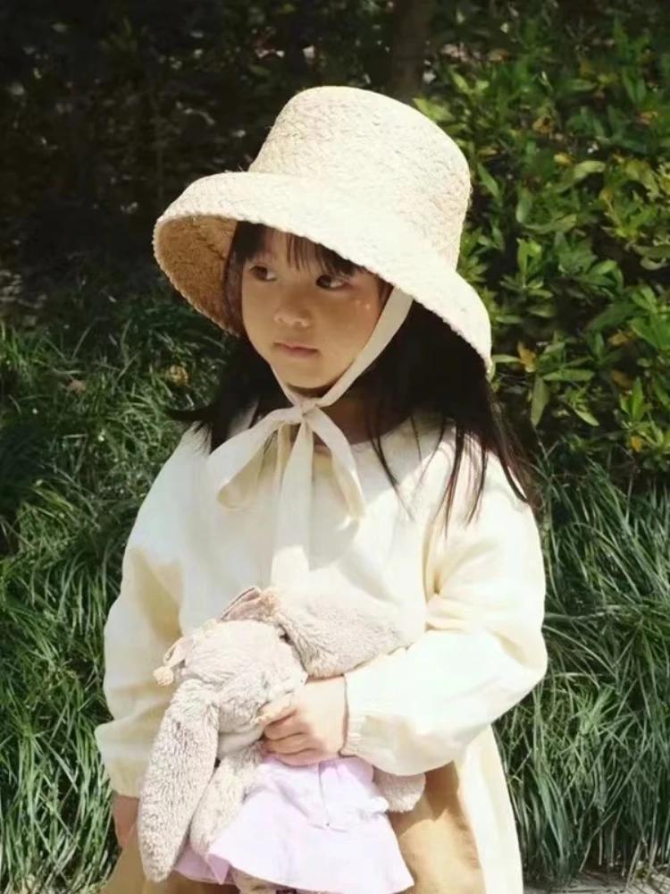 Summer Sun Hat For Big Girls Hand-Knitted Raffia Retro Flat Top Sun Hats Girls Travel Sunscreen Vacation Straw Hat With Lacing