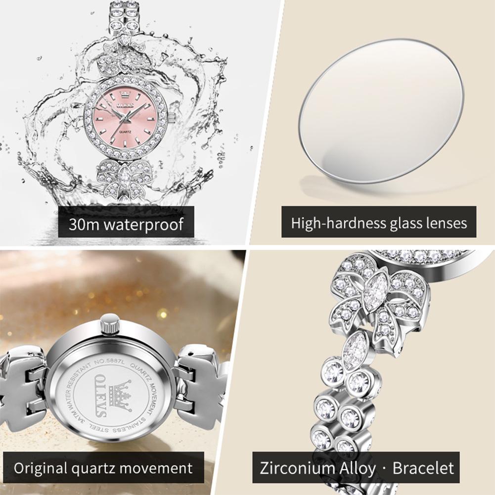 OLEVS 5887 Original Quartz Watches For Women Fashion Full Diamond Elegant Ladies Bracelet Wristwatches Waterproof Dress Watches