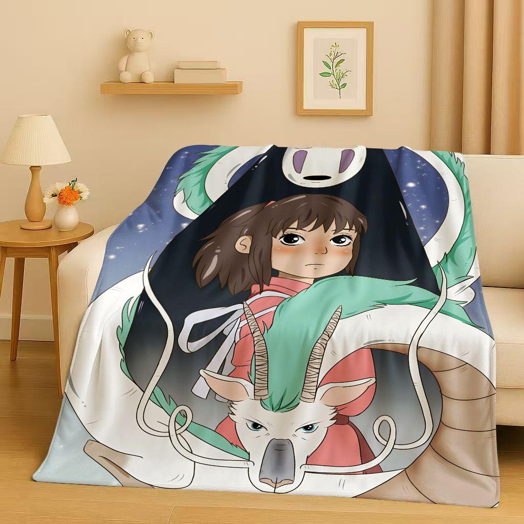 3D Retro Cartoon Spirited Away No Face Man Flannel Blanket,Ultra Soft Warm Plush Throw for Home Bedroom Bed Sofa Cover Kid Gift