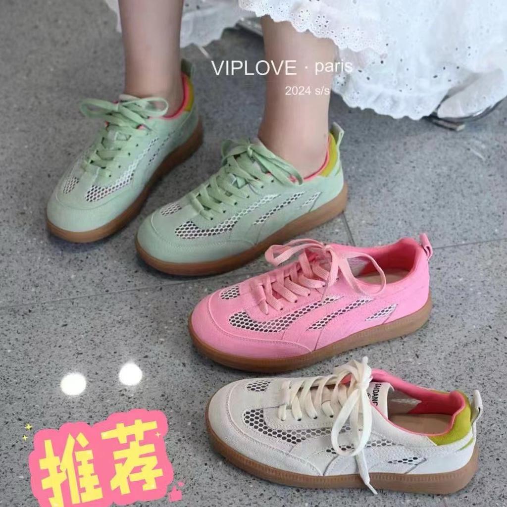 2025 new autumn dopamine breathable net shoes women's versatile flat baseplate shoes casual sports little white shoes German training shoes