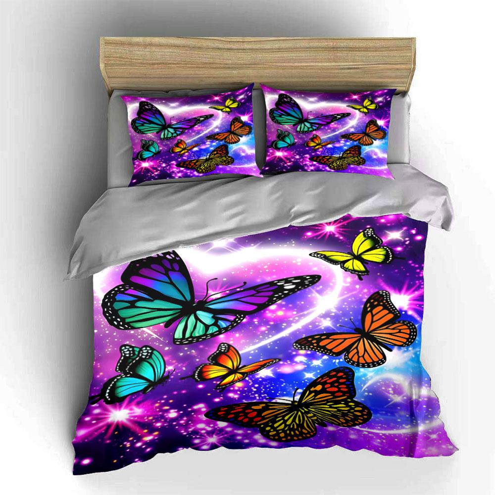 Colorful Butterfly Decor Set Multiple Sizes Kid'S And Adults' Bedroom Exquisite 3Pc Bedding Set, Gift