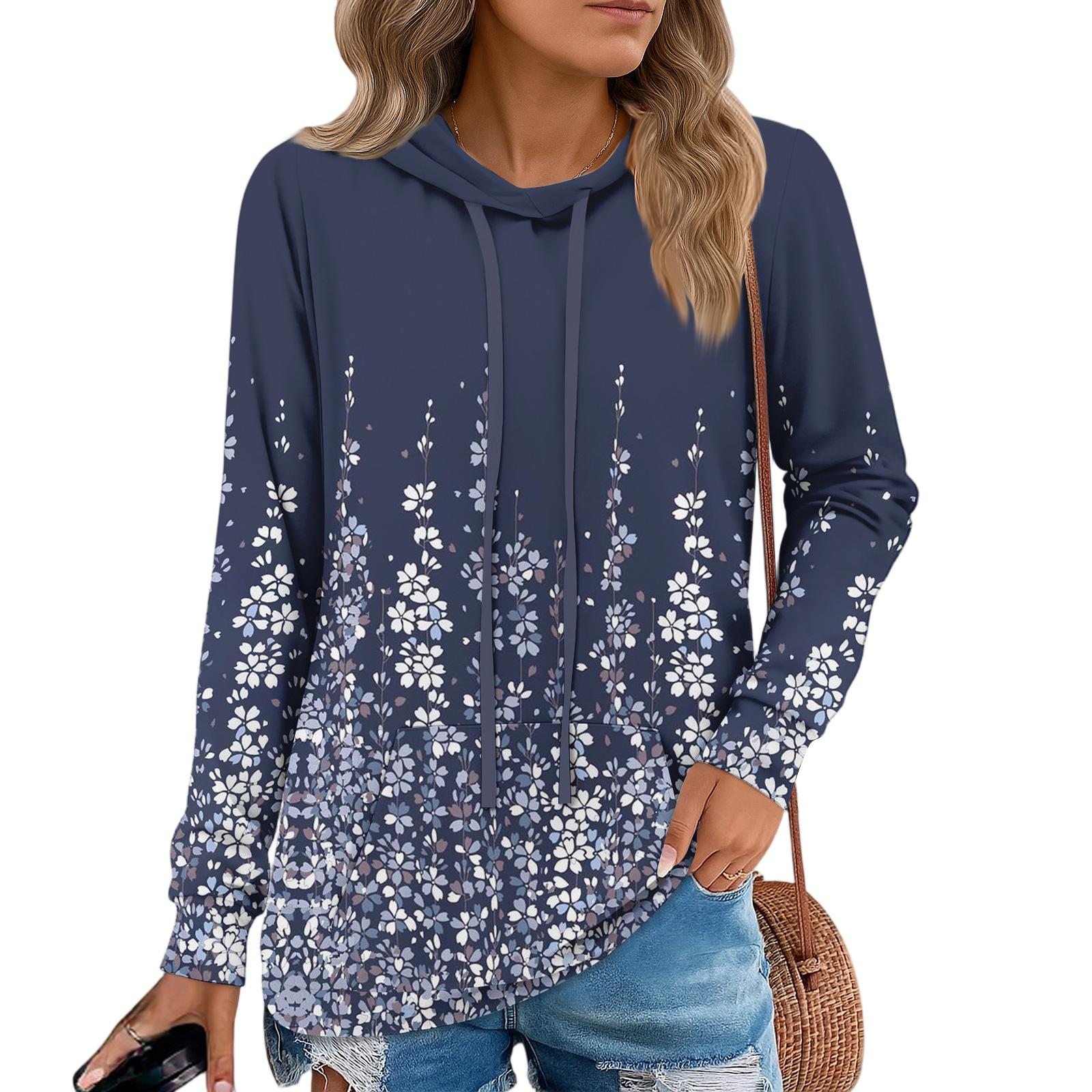 

Женские худи-пуловеры, модные толстовки с капюшоном для девочек-подростков, женский осенний туник-топ XL синий