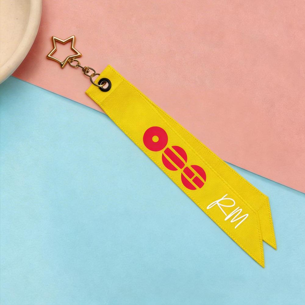 BTS Member Name Ribbon Phone Strap, Bangtan Boys Yellow Lanyard with Star Charm, Kpop ARMY Fans Bag/Phone Accessory