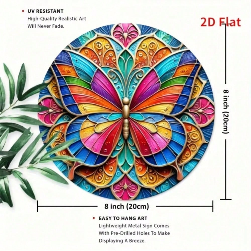2D Flat Metal Art Waterproof Butterfly Iron Sign Home Garden Wall Decor 20x20