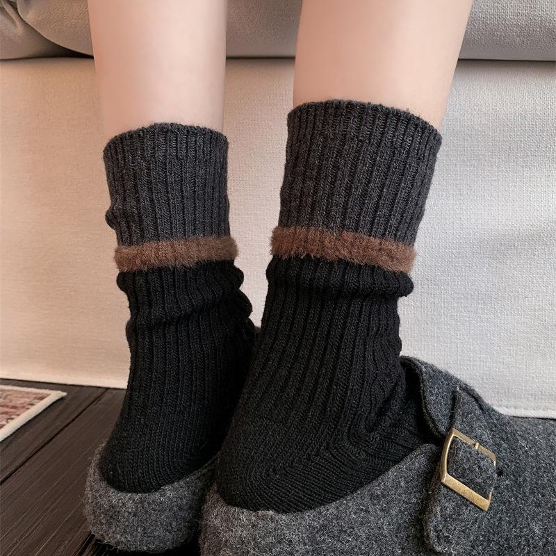 Female Autumn and Winter Thickened Warm Color Stripes In The Tube Stack Socks