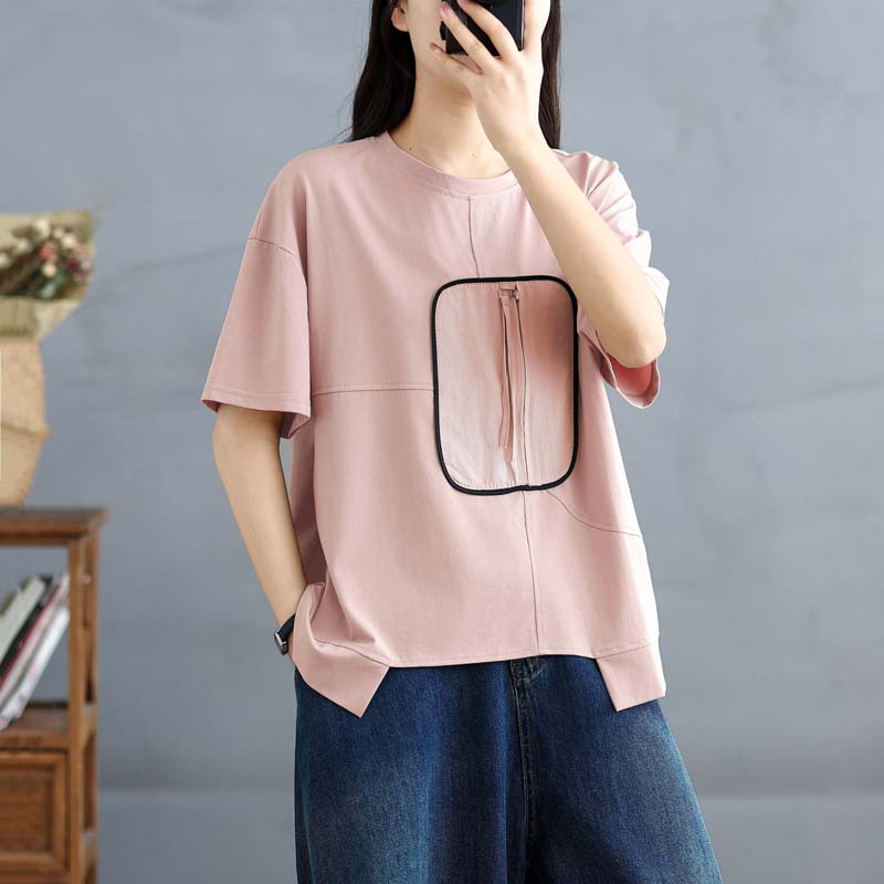 DIMANAF 2025 Summer Plus Size T-Shirt Asymmetrical Women Short Sleeve O-Neck Short Loose Solid Tops Tees