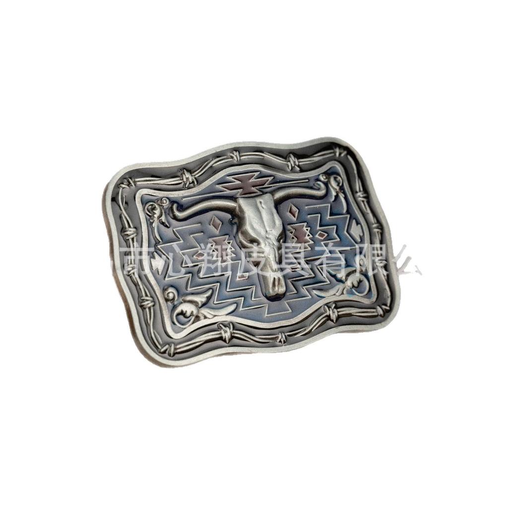 Retro Symmetrical Bull Head Embossed Unisex PU Leather Belt Buckle