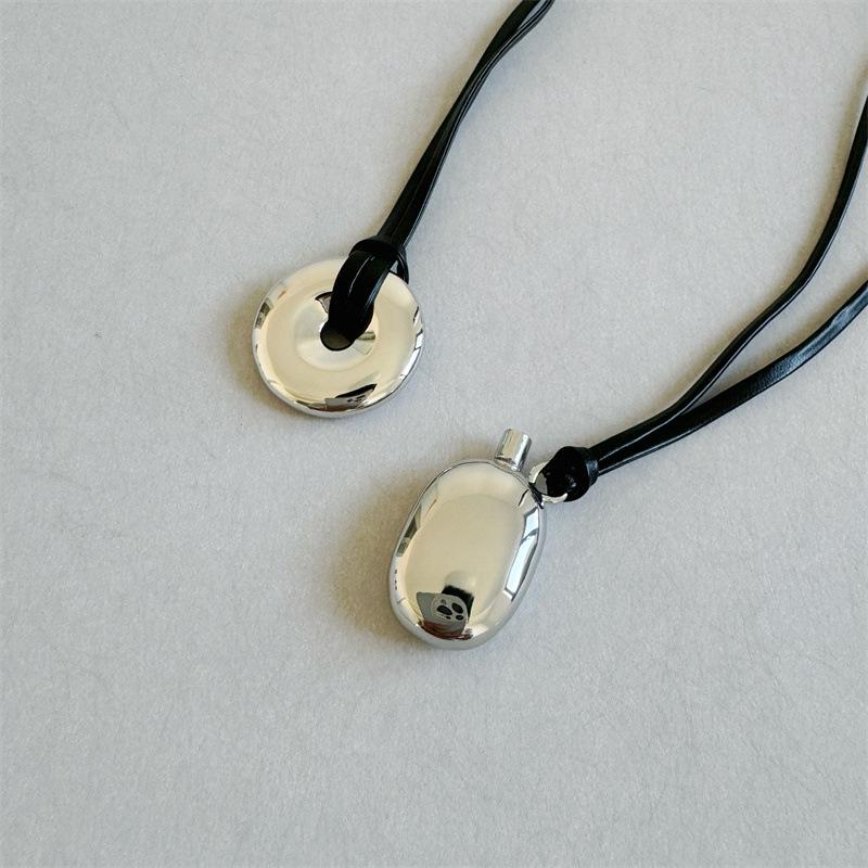 Black Leather Water Bottle Pendant Necklace - Versatile, Chic Accessory for Women