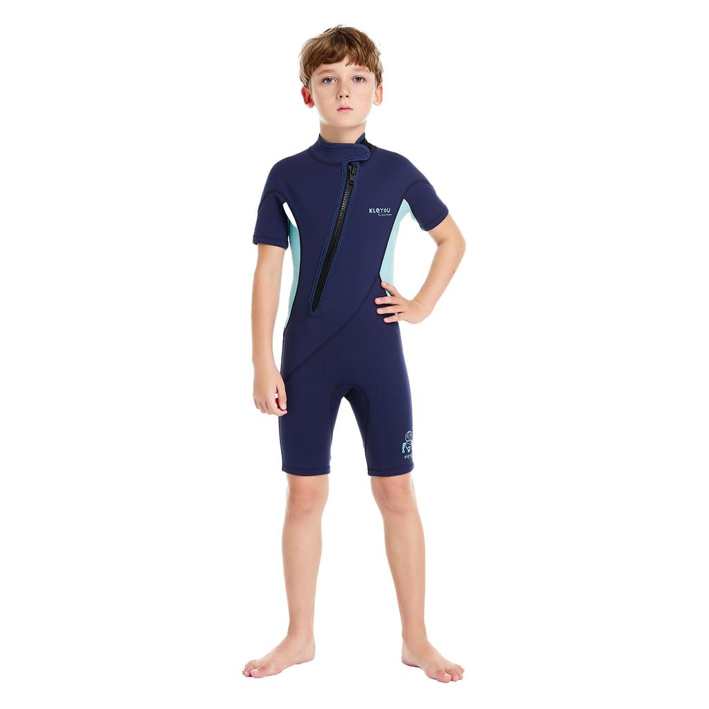 MORGEN SKY Wetsuit Kids Swimsuit Spring Rash Guard Marine Sports Diving Water Play Pool Short Sleeves Shorts Front Zipper Cold Protection Warmth Sun