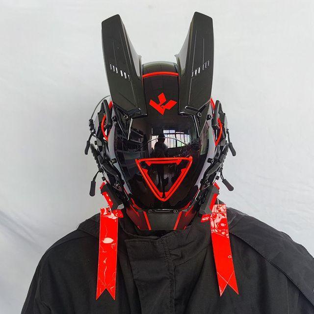 Casco Cyberpunk Cosplay Rastrellature Maschera Cool Con Luce Led Maschera Shinobi Samurai Treccine Regalo di Natale Compleanno Rastrellature Ali