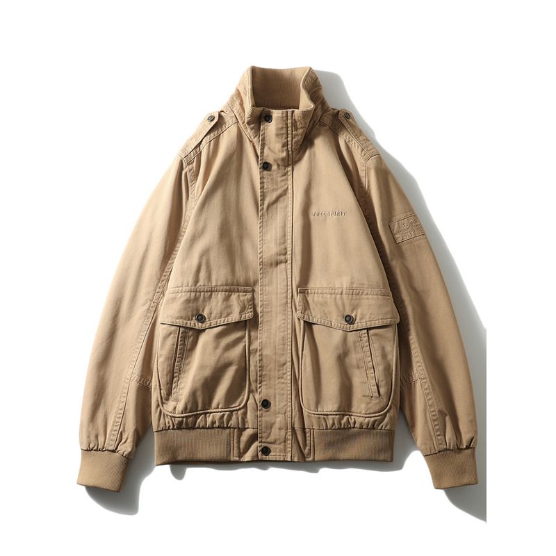 American vintage Casual Pure Cotton Cargo Jacket Men's Spring and Autumn Multi-pockets Stand Collar Foreign Trade Men's Tough Guy Wear