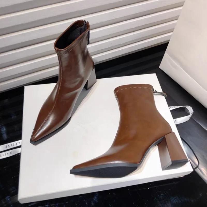 Jesień/Zima Nowy Modny Wygląd Cienkie Szpiczaste Grube Obcasy Krótkie Botki Modne i Stylowe Cienkie Kozaki do Kolana dla Kobiet