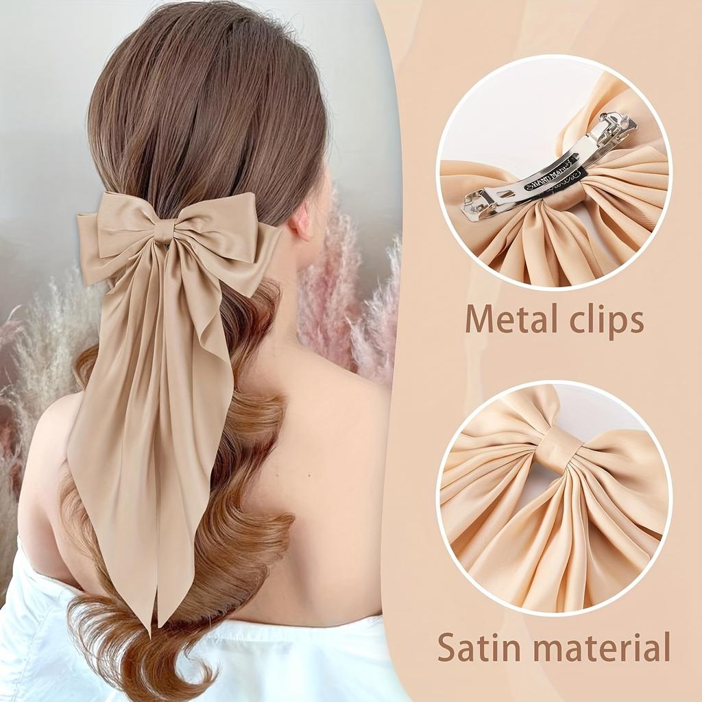 4Pcs/Set Women Large Bow Hair Clip Girls Chiffon Big Bow Hairpins Satin Barrette Women Solid Color Ponytail Hair Accessories