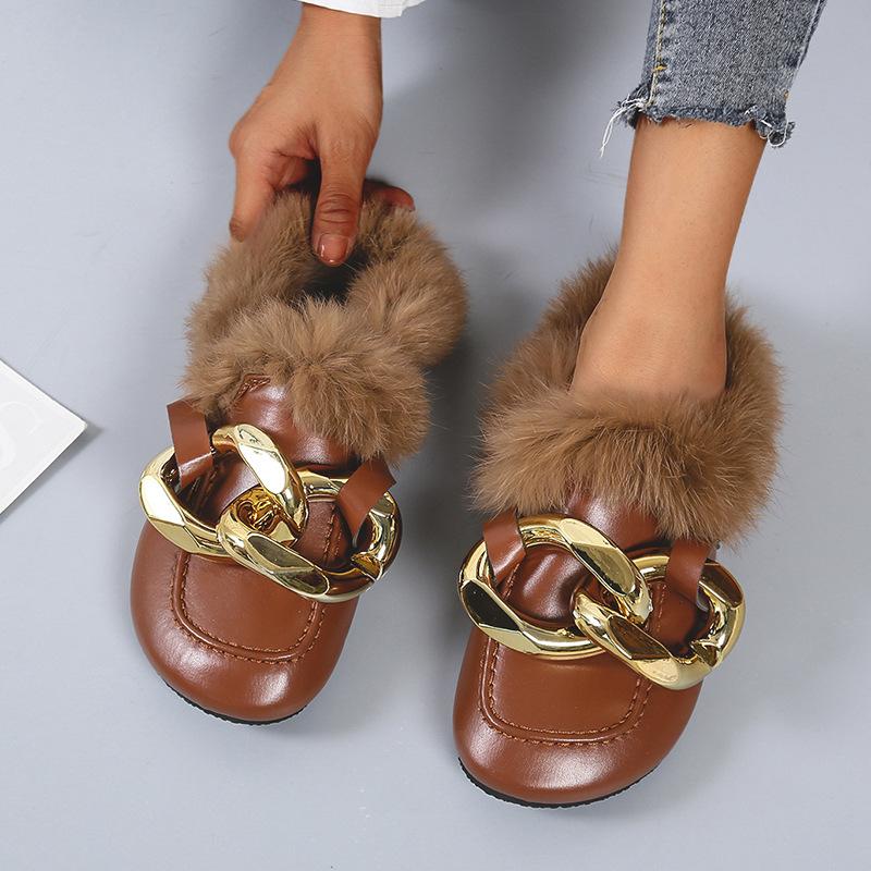 Autumn and Winter Fashion Plush Slippers Plus Size Women's Casual Slippers Loafers for Women