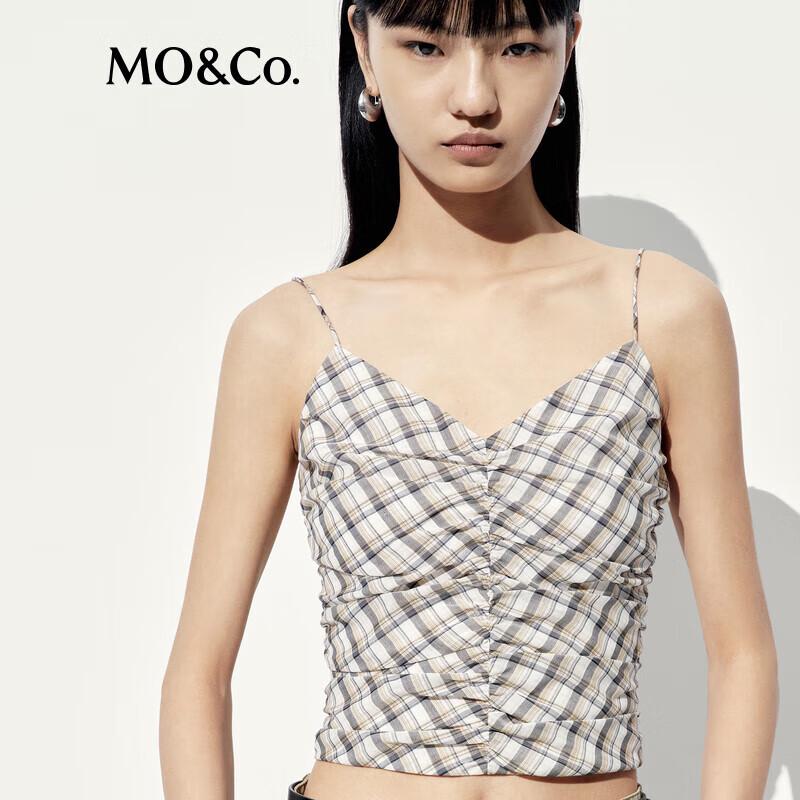 MO&Co. Tencel Blend Cropped V-Neck Plaid Camisole