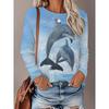 Womens Loose Fit Long Sleeve Round Neck Tee With 3D Peacock Cat Print - Milk Silk Fabric 2025 Casual Top