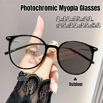 Modische photochrome Myopie-Brille mit Farbwechsel für den Außenbereich, Unisex-UV-Sonnenbrille mit Minus-Dioptrien für Damen – 1,0 – 1,5 – 2,0 – 2,5