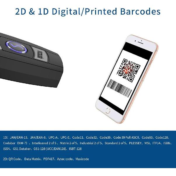 Mini 2D Portable Handheld Bluetooth Barcode Scanner Wireless 2.4G & USB Wired 3-in-1 Bar Code Scanner Portable USB QR Code Scanner for