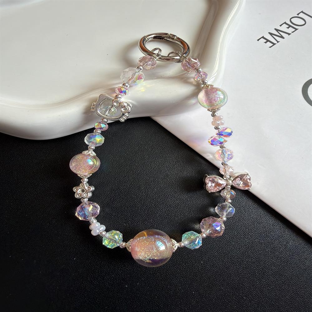 Elegant Beaded Crystal Bow Phone Wrist Strap