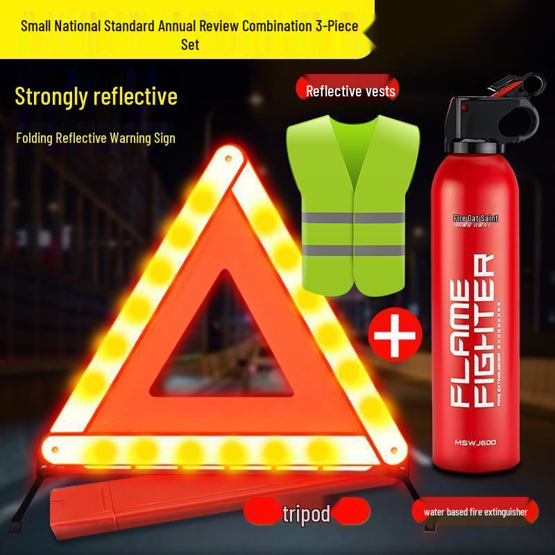 1kg Trockenpulver Handfeuerlöscher mit Feuerwarnschild und Jahresinspektionsset für Fahrzeuggebrauch