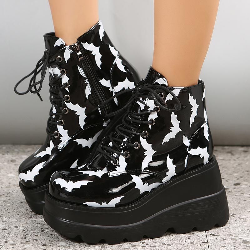 Large Size Round Head Casual Autumn and Winter Thick-soled Lace-Up Side Zipper Boots Martin Boots