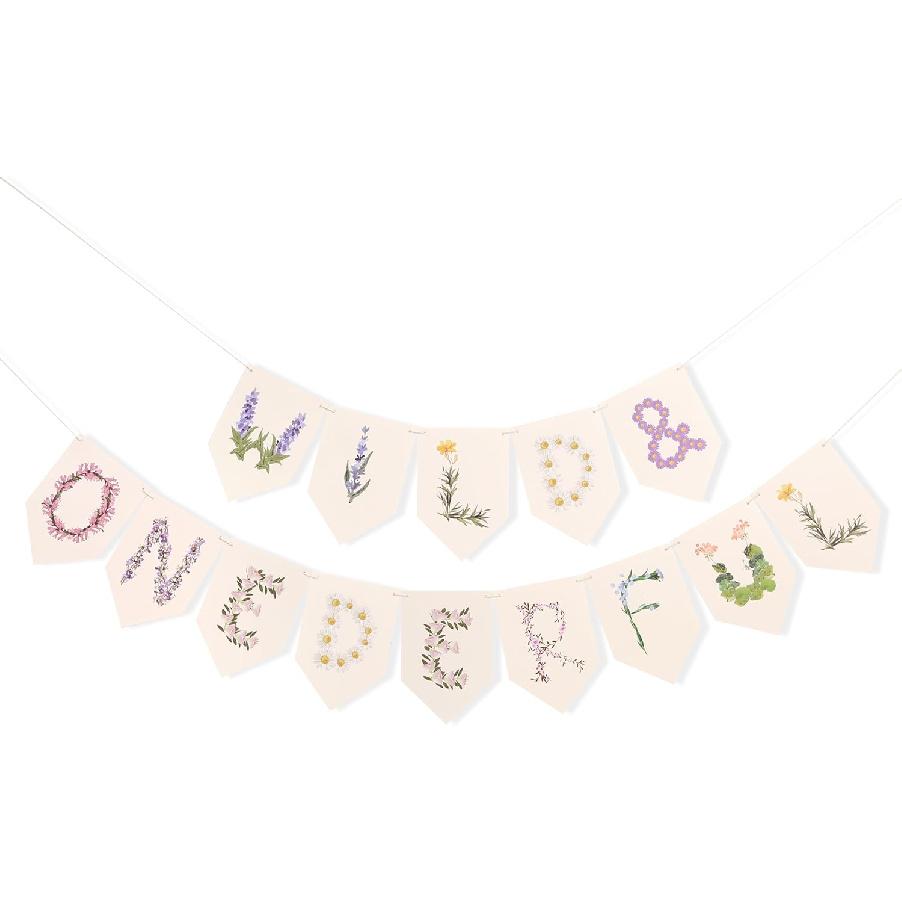 Wild and Onederful Hanging Banner - Wild One Baby Girl Birthday Banner, Wildflower Baby Shower Party Decorations, Market Farmers Birthday Party