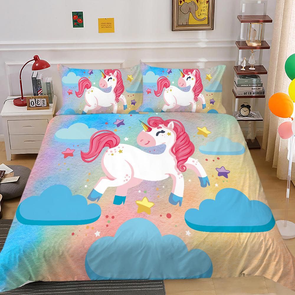 2023 Nový styl Unicorn Printing 3D ložní oblek 100% polyester Ložnice Dekor z mikrovlákna Pohodlný luxusní povlak na přikrývku