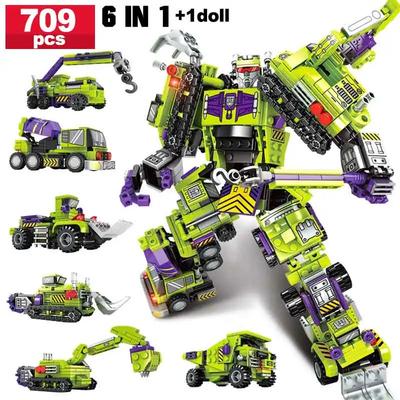 Non-Toxic 6 In 1 Deformation Car Assembly Building Blocks Transformation Rotots Vehicle Bricks Action Figure Children Puzzle Toys Gifts