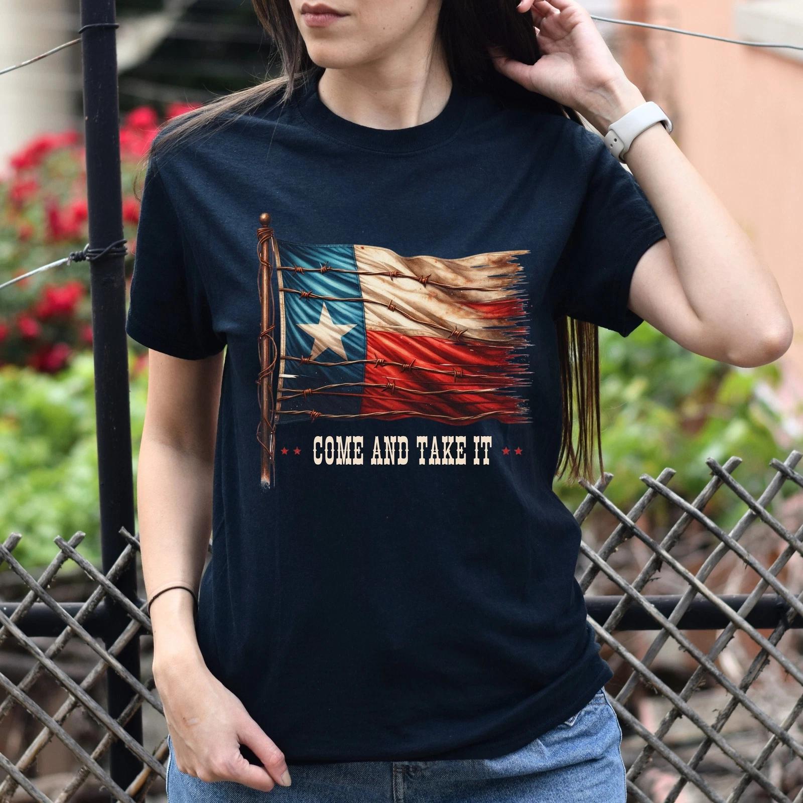 Come and Take it Support Texas Unisex Tshirt Texas flag tee Black Navy Dark Heat XL