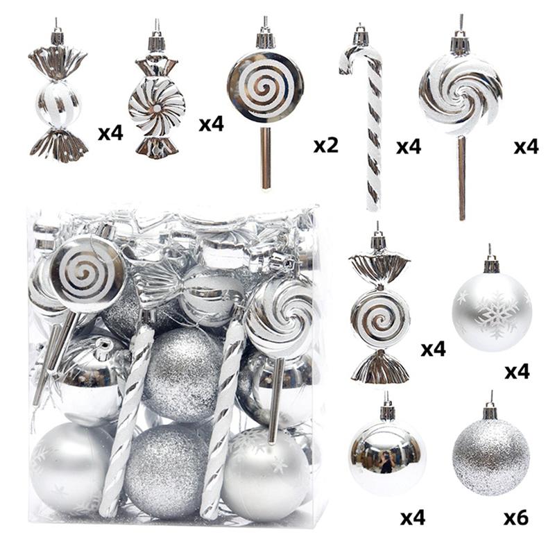 M-Modern-36Pcs Christmas Ball Christmas Tree Hanging Pendants Printed Shaped Pendant Christmas Spheres