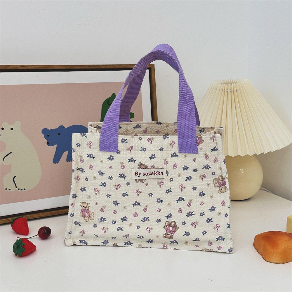 

Charming Embossed Lunch Tote Bag Adorable Portable Snack Storage For Work And Picnics Embossed Purple Bear