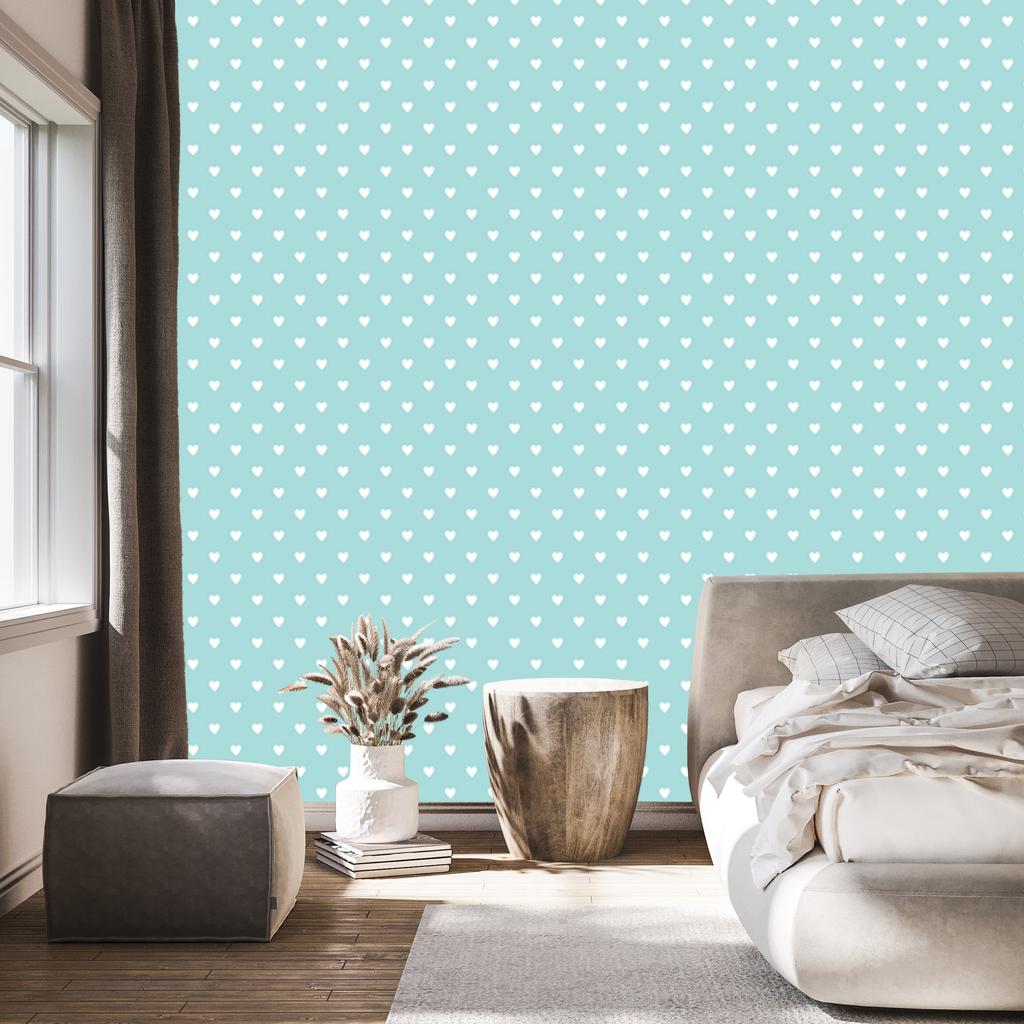 Hearts Wallpaper Celadon and White 50x1000