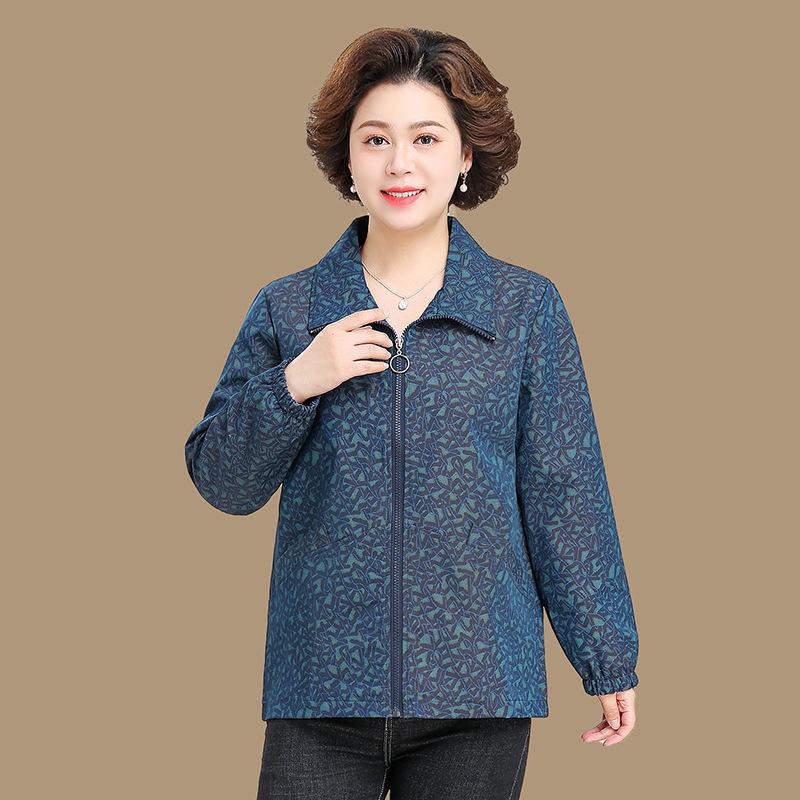 

Grandma s Spring & Autumn Lightweight Lapel Jacket for Women 2XL (105-120 jin) темно-синього кольору