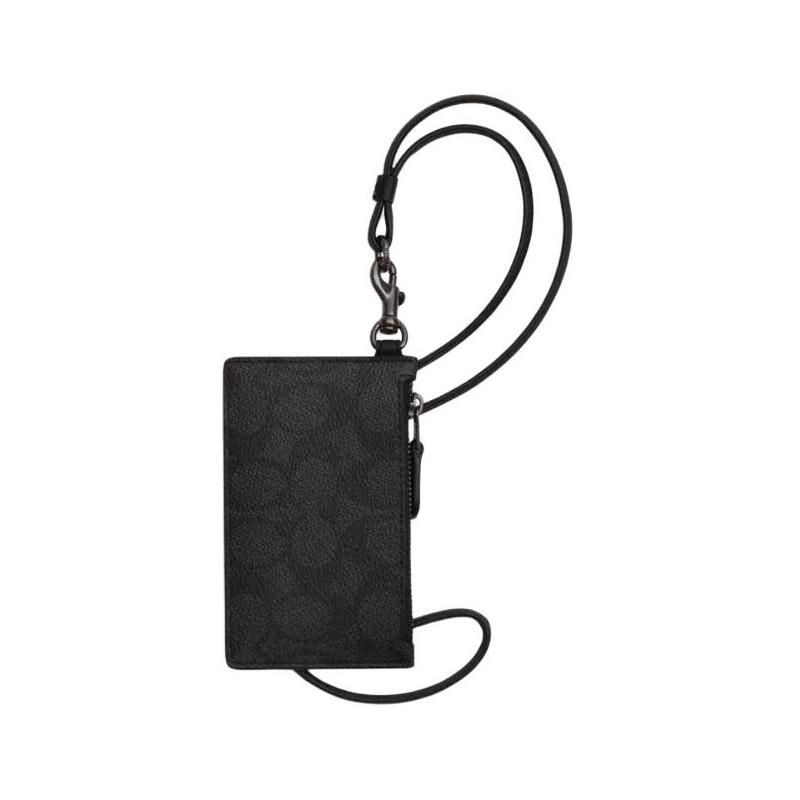 

COACH Zip 8 brand logo print coated canvas and calfskin card holder regular men s carbon black and black Carbon black and black чорний
