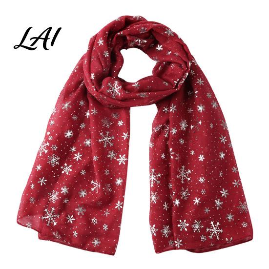 Soft Blend Shawl Glitter Sparkly Foil Snowflake Print Scarf for Women Christmas Decorative Theme Wrap Fall Winter Lightweight Fabric Gift