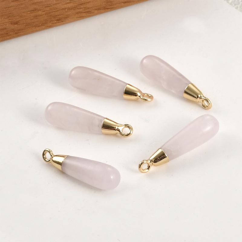 Gold-Plated Amethyst Rose Quartz Tiger's Eye Teardrop Pendant Earrings Necklace Accessory