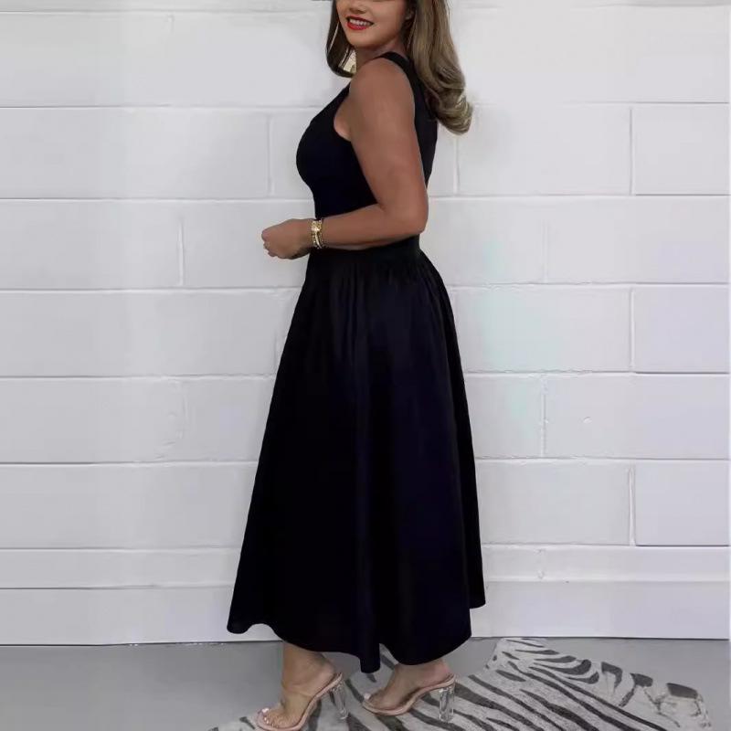 2026 Summer Women's High-End Waist-Cinched Casual Dress - Hot Selling Solid Color Skirt