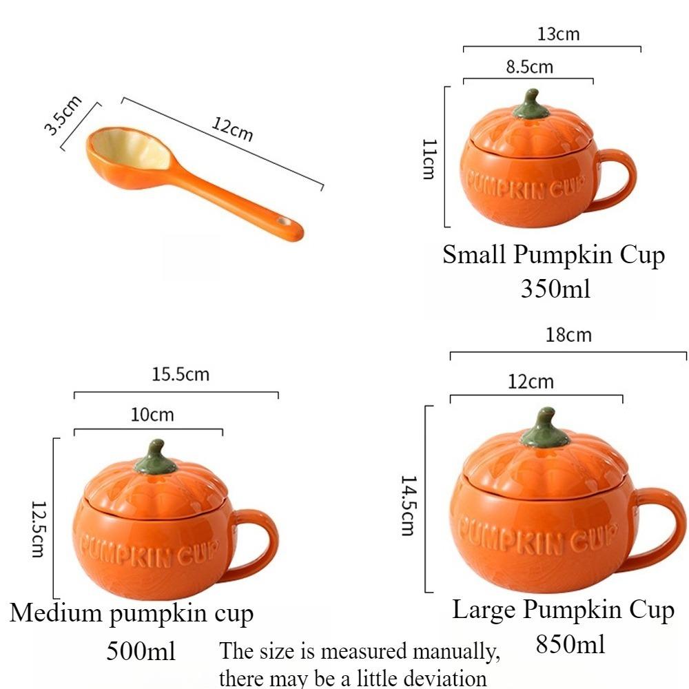 HalloweenCreative Pumpkin Coffee Cup Cute Ceramic Pumpkin Bowl with Lid and Spoon High Temperature Resistant BPA Free350ml/850ml