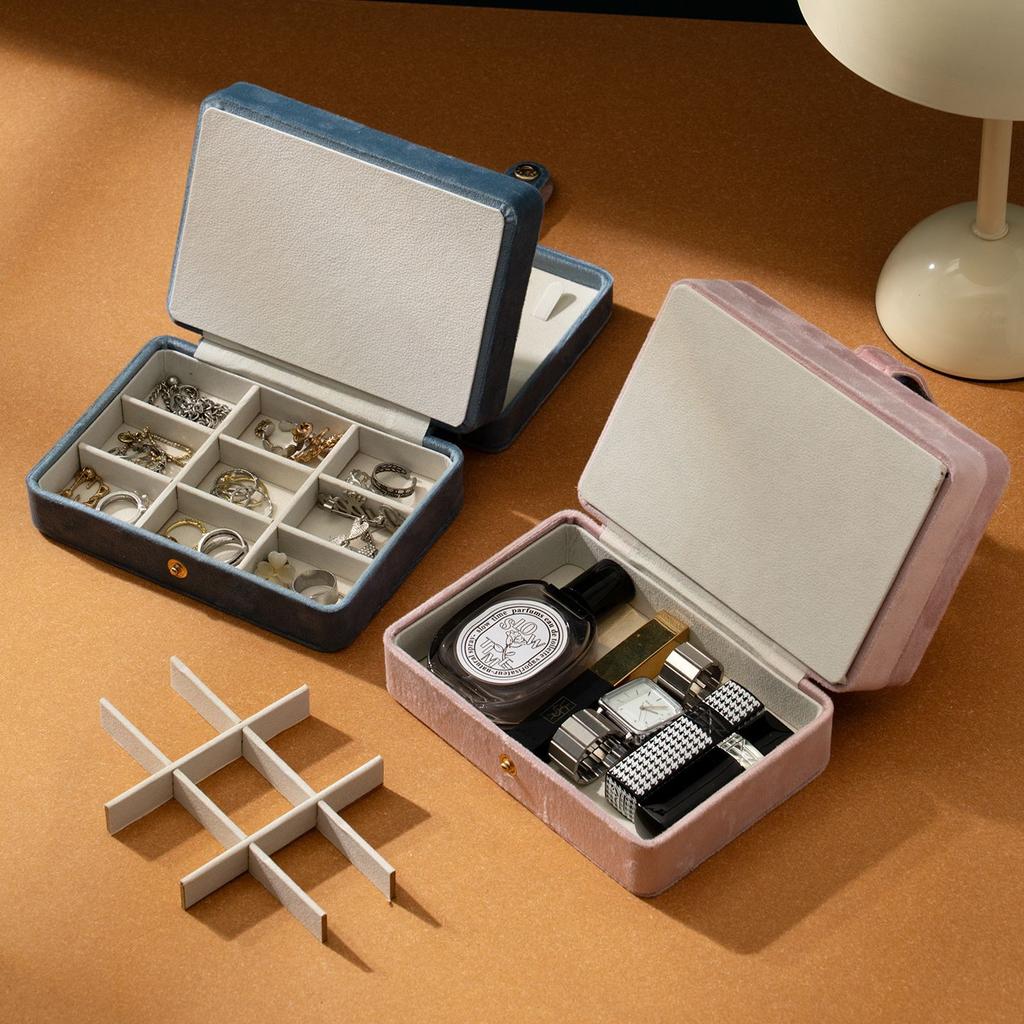 Natural Stone Double-Layer Velvet Jewelry Box for Earrings, Rings, Necklaces, and Travel Storage