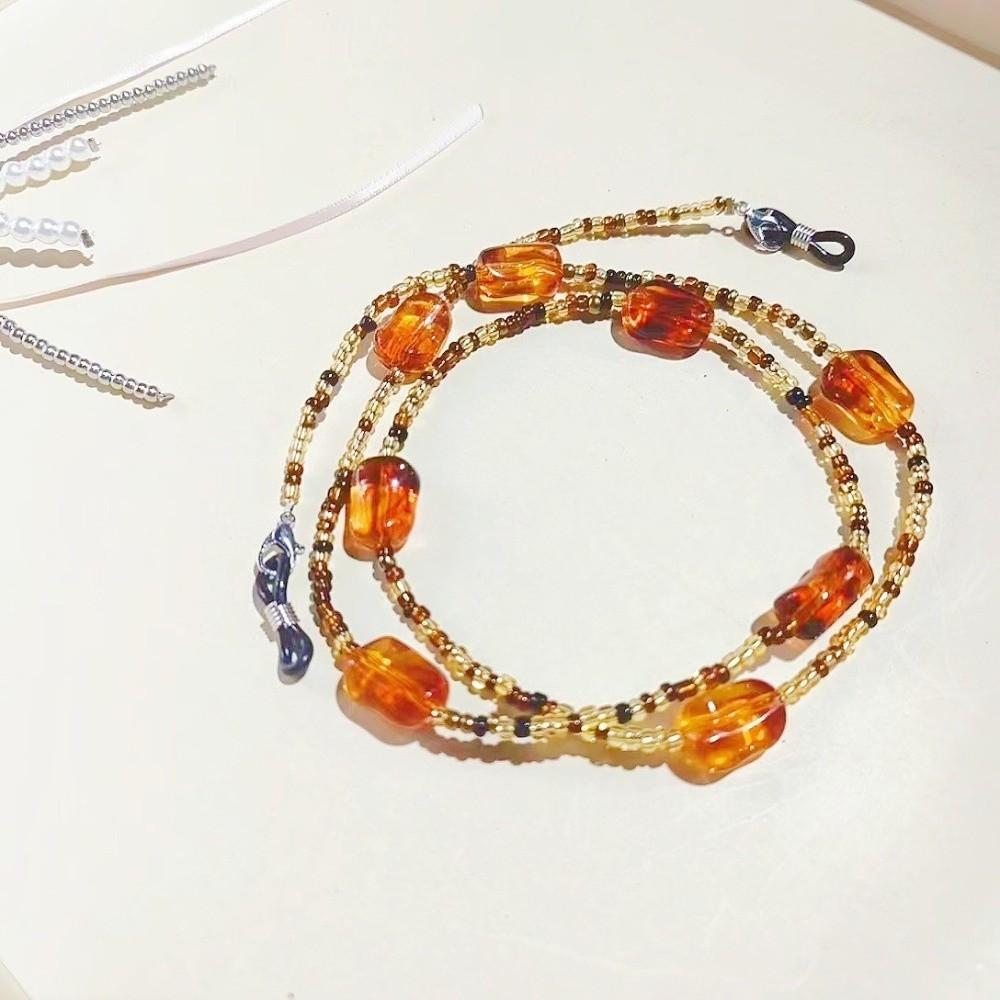 Anti Slip Anti Falling Eyeglass Mask Sunglasses Chains Retro Fashion Amber Glass Glasses Chain Anti-Lost Necklace Strap Rope