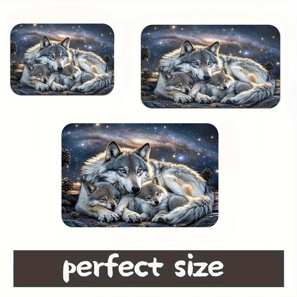 Tappetino Artistico Famiglia di Lupi - Tappeto Animale Selvatico per Corridoio, Camera da Letto e Soggiorno, Tappeto Decorativo Antiscivolo Lavabile in Lavatrice